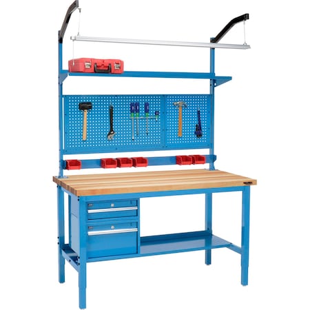 Global Industrial 60inW x 30inD Production Workbench, Birch Square Edge Complete Bench, Blue 319312BL